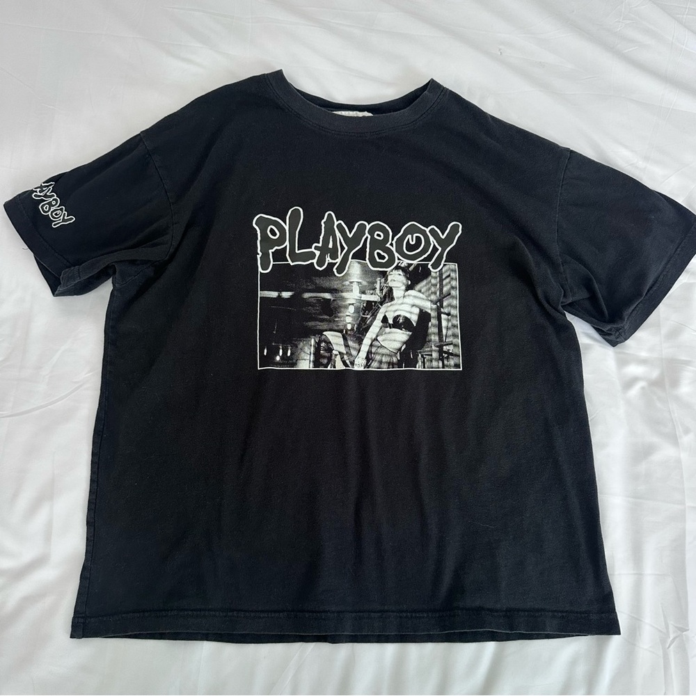 Pacsun Playboy Black Graphic T-Shirt Bubble Font Short Sleeve Print Men's Large